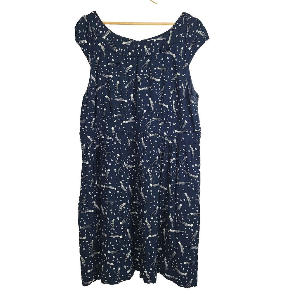Emily And Fin Dress 3X Navy Blue White Shooting Stars Print A-Line Knee Length